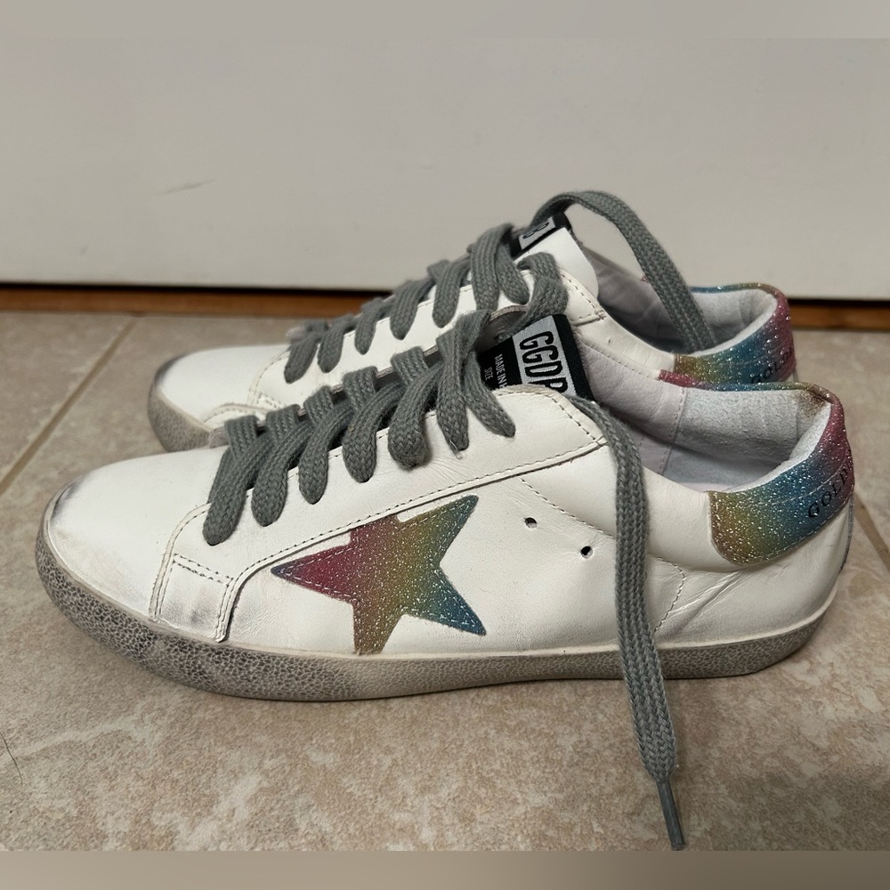 Golden Goose Superstar GGBD/SSTAR. Iridescent Glitter star & heel. Sz 36=6 / 5.5